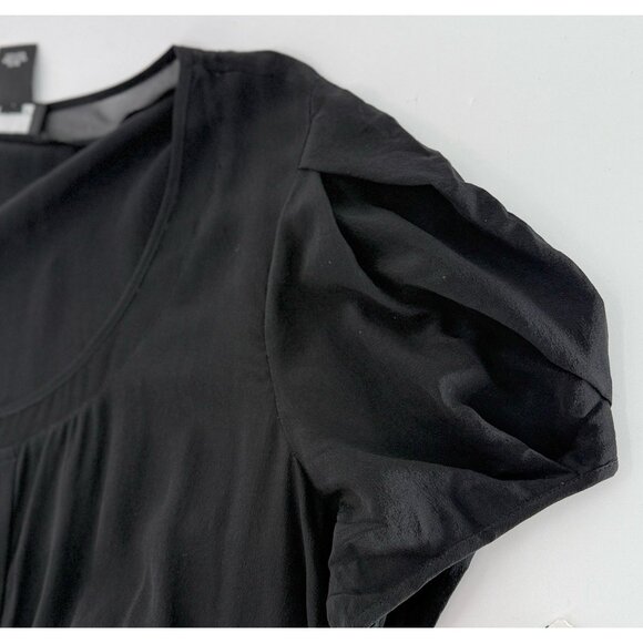 NWT Nine West Black 100% Silk Tunic Blouse Top Drawstring‎ Cinched Waist Sz L - Picture 8 of 10